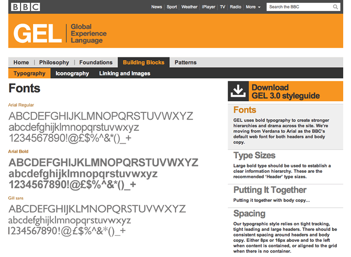 GEL typography guidelines on the BBC website